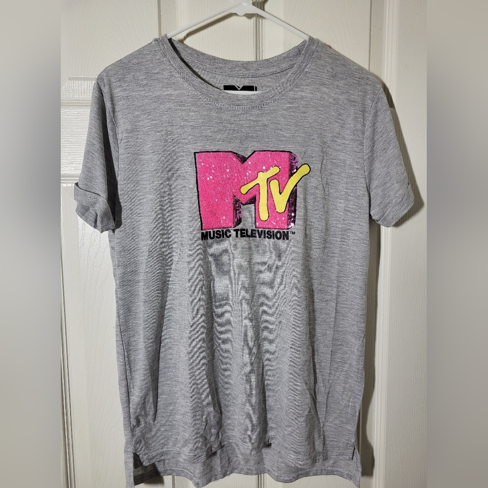 MTV Pink Sequin T-shirt Cuffed Sleeves